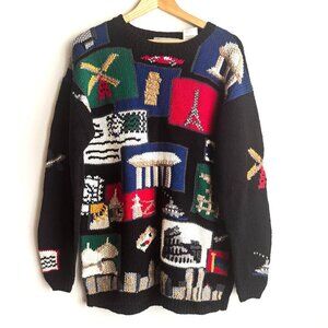 Vintage Northern Isles Signature Hand Knitted Novelty " World Landmarks" S